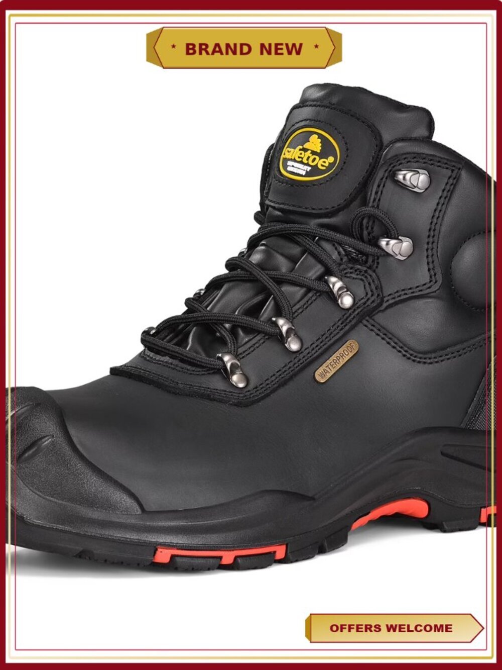 Men's Safety Work Boots Composite Toe Leather Slip On Puncture Proof
